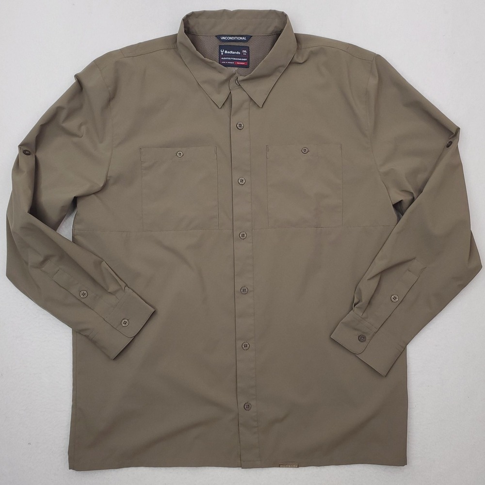 Badlands Algus Shirt Mens 2XL Brown Button Down Long Sleeve Hunting Performance
